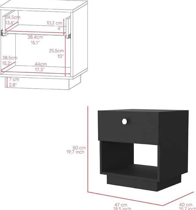Alt view image 3 of 6 - Nightstand Viliigili , One Drawer -Black