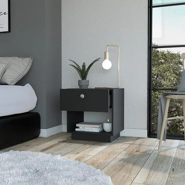 Alt view image 4 of 6 - Nightstand Viliigili , One Drawer -Black