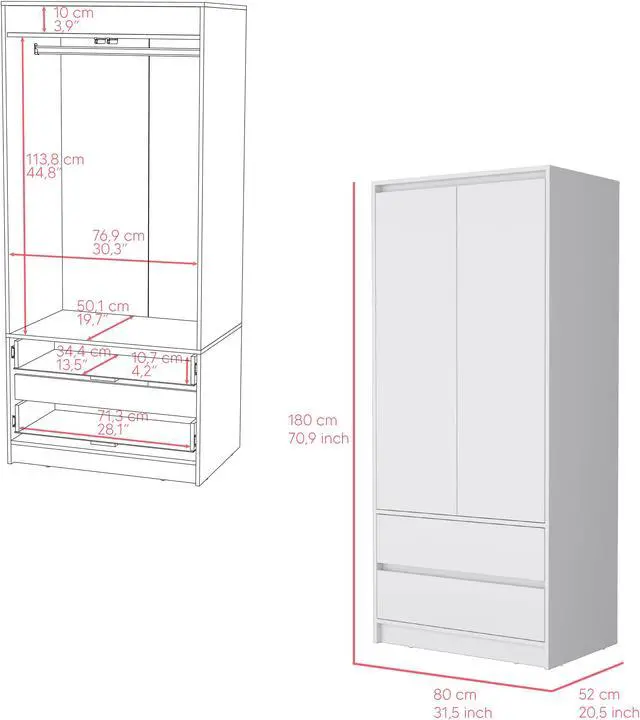 Alt view image 3 of 7 - Armoire Closher, Two Drawers -White