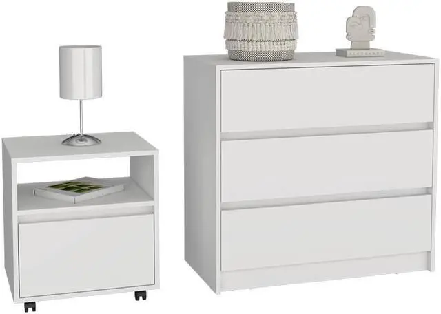 Alt view image 2 of 6 - Milford 2 Piece Bedroom Set, Nightstand + Dresser, White