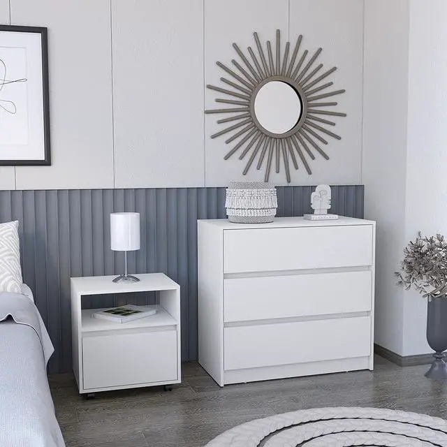 Main image of Milford 2 Piece Bedroom Set, Nightstand + Dresser, White