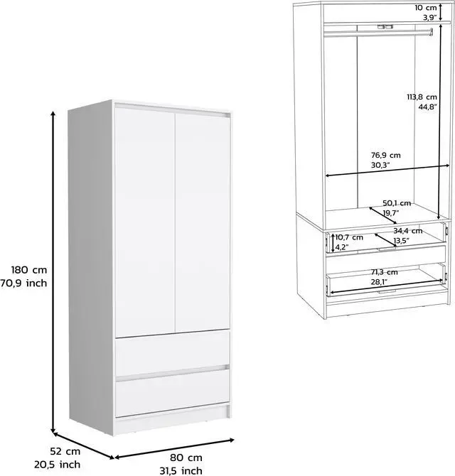 Alt view image 3 of 6 - Lewes 2 Piece Bedroom Set, Dresser + Armoire, White