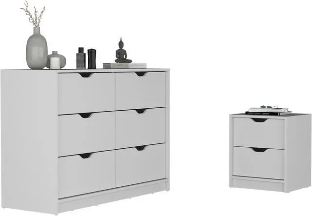 Alt view image 2 of 6 - Bennett 2 Piece Bedroom Set, Nightstand + Dresser, White