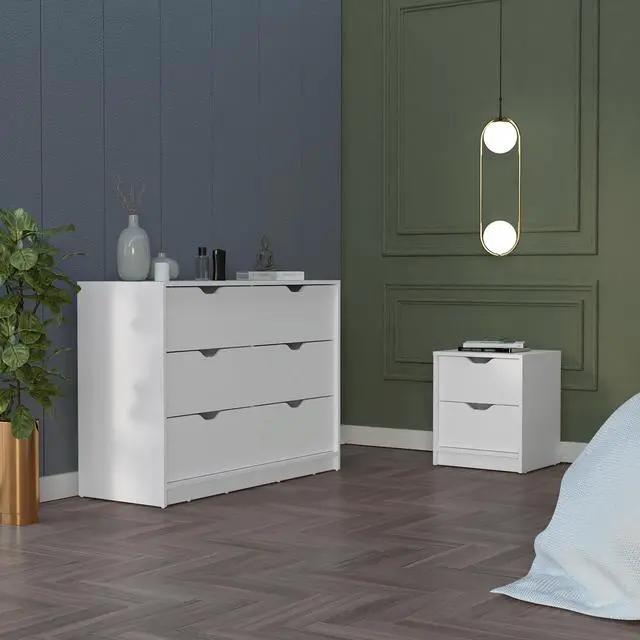 Main image of Bennett 2 Piece Bedroom Set, Nightstand + Dresser, White