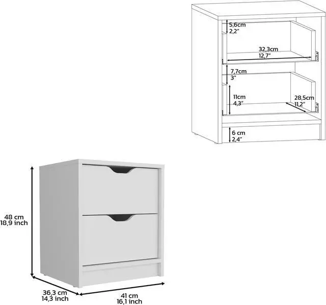 Alt view image 3 of 6 - Raymer 2 Piece Bedroom Set, Nightstand + Dresser, White