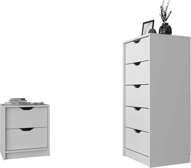 Alt view image 2 of 6 - Raymer 2 Piece Bedroom Set, Nightstand + Dresser, White