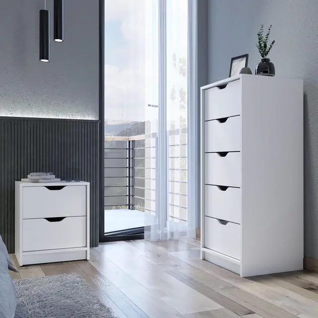 Main image of Raymer 2 Piece Bedroom Set, Nightstand + Dresser, White