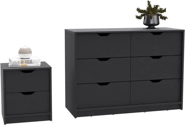 Alt view image 2 of 6 - Bennett 2 Piece Bedroom Set, Nightstand + Dresser, Black