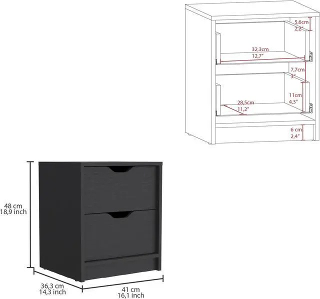 Alt view image 3 of 6 - Bennett 2 Piece Bedroom Set, Nightstand + Dresser, Black