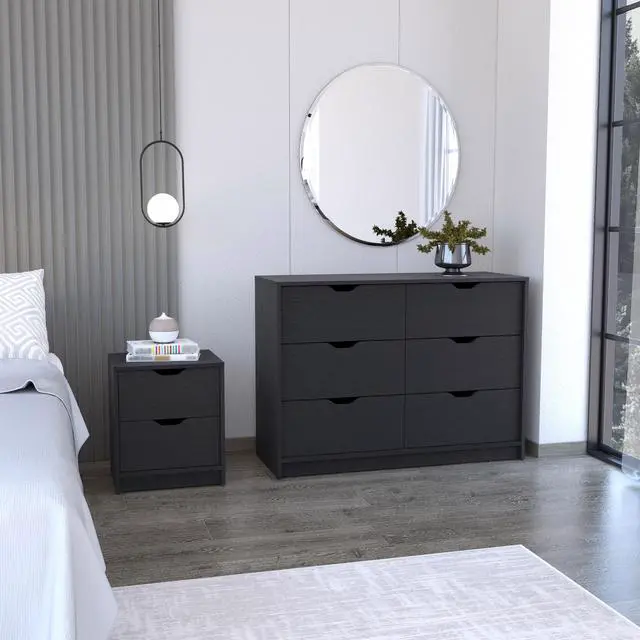 Main image of Bennett 2 Piece Bedroom Set, Nightstand + Dresser, Black