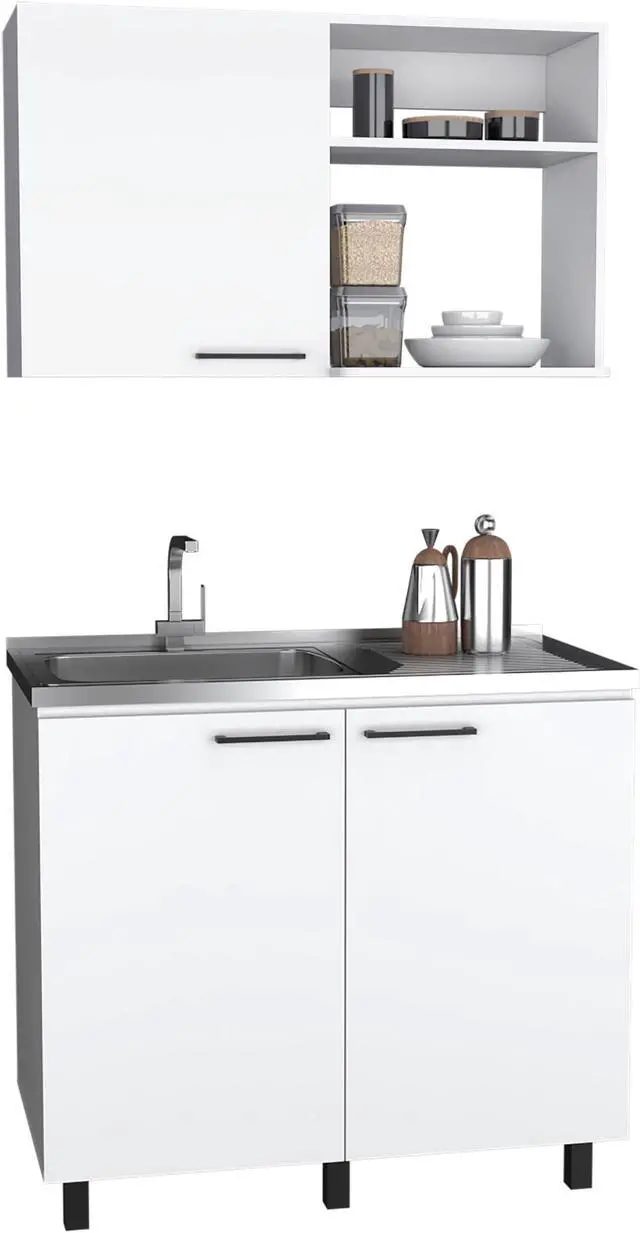 Alt view image 2 of 6 - Alexandria 2 Piece Kitchen Set, Wall Cabinet + Utility Sink, White