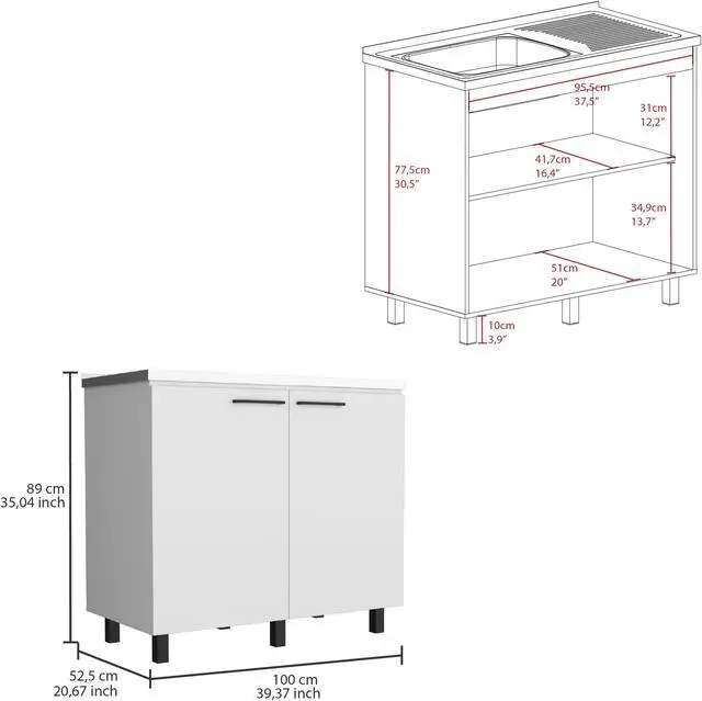 Alt view image 4 of 6 - Alexandria 2 Piece Kitchen Set, Wall Cabinet + Utility Sink, White