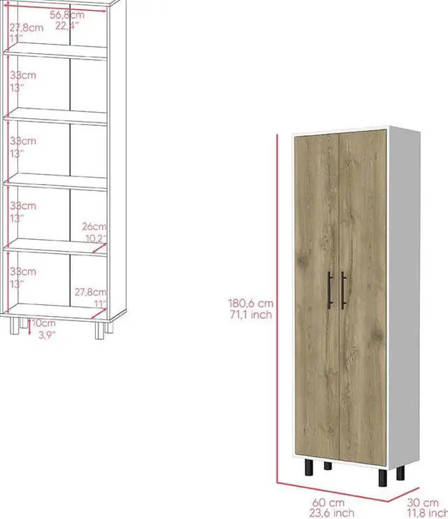 Alt view image 3 of 6 - Arlington 2 Piece Kitchen Set, Kitchen Island + Pantry Cabinet, White / Light Oak