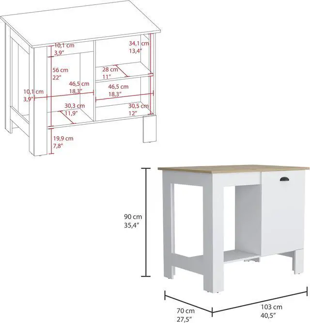 Alt view image 4 of 6 - Arlington 2 Piece Kitchen Set, Kitchen Island + Pantry Cabinet, White / Light Oak