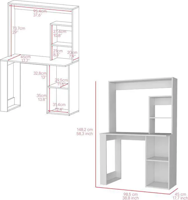 Alt view image 3 of 7 - Ryndon with Hutch Desk, White