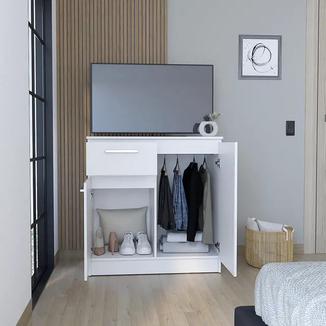 Alt view image 4 of 7 - Multi-Functional Dresser Carlin with  Drawers and Top Surface as TV Stand, White