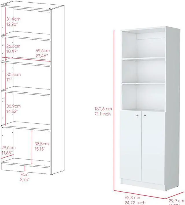 Alt view image 3 of 7 - Bookcase Dual-Door Benzoni, Office, White
