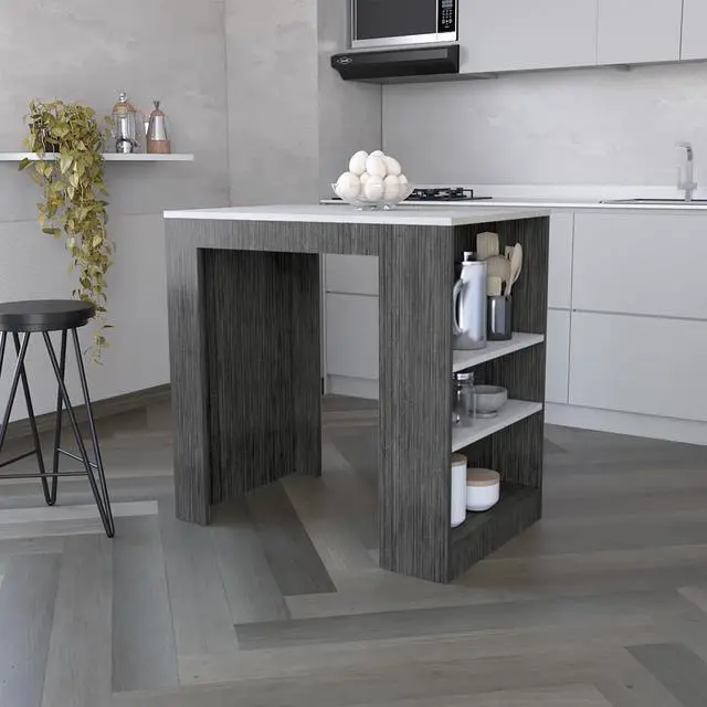 Alt view image 2 of 7 - Kitchen Island Doyle, Kitchen, Smokey Oak / Ibiza Marble