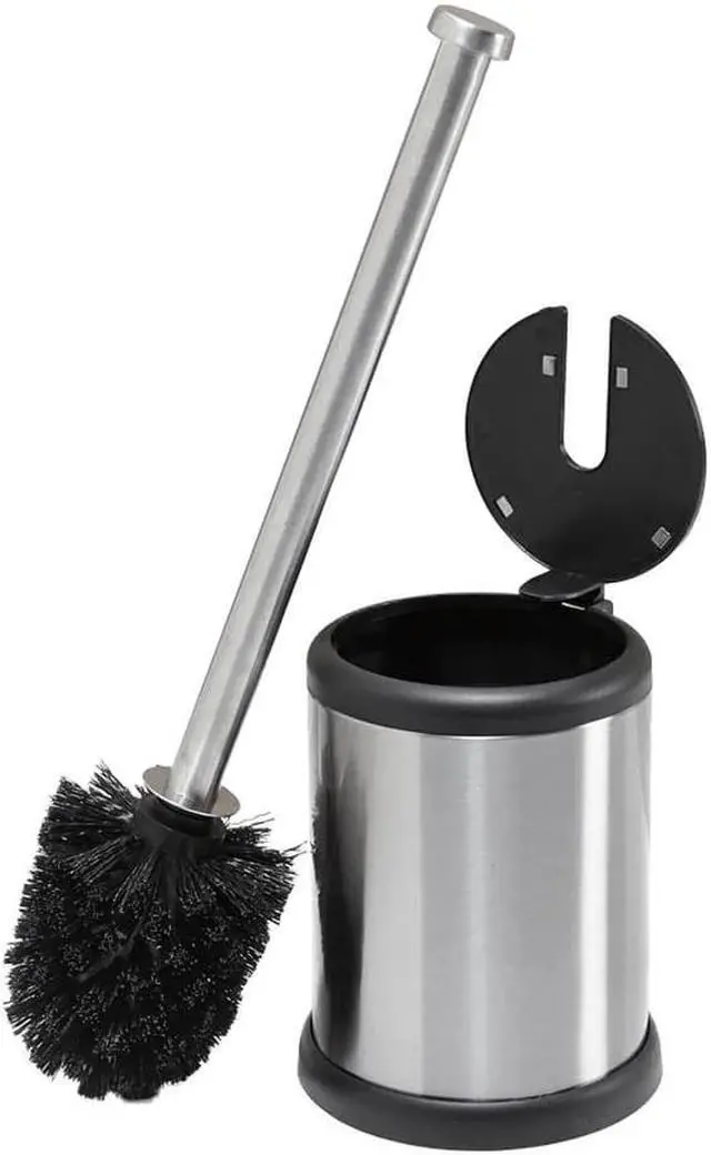 Alt view image 3 of 7 - Bath Bliss Toilet Bowl Brush and Holder with Self Closing Lid Space Saver Deep Cleaning Finger Print Proof Finish Hygienic 4.5" Round by 14.75" high Stainless Steel