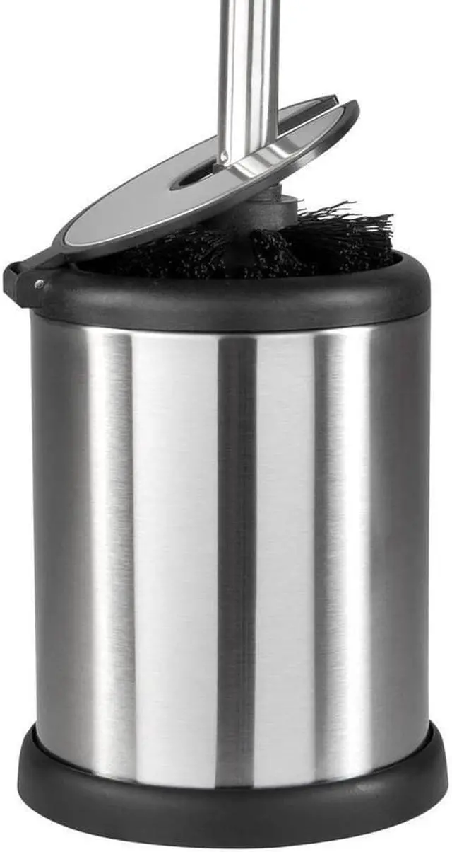 Alt view image 4 of 7 - Bath Bliss Toilet Bowl Brush and Holder with Self Closing Lid Space Saver Deep Cleaning Finger Print Proof Finish Hygienic 4.5" Round by 14.75" high Stainless Steel
