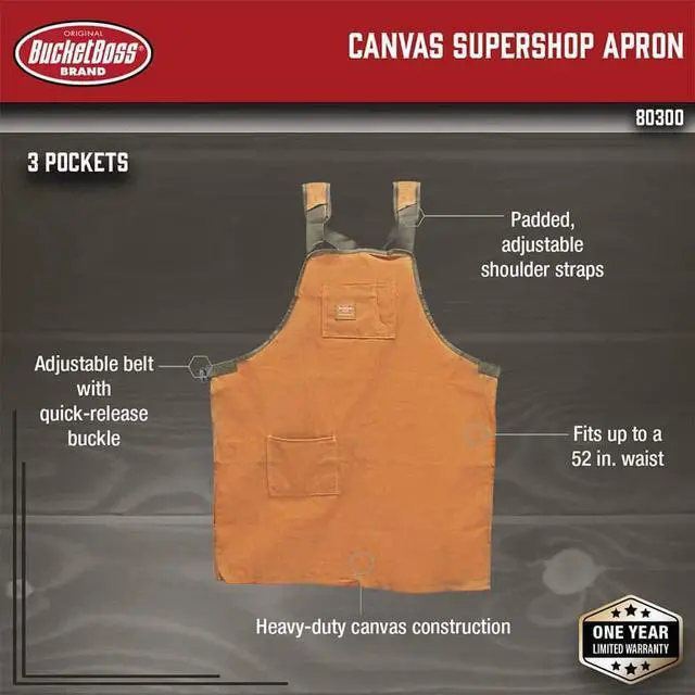 Alt view image 9 of 14 - BUCKET BOSS 80300 Tool Apron, Tool Apron, Brown, Canvas, 3 Pockets