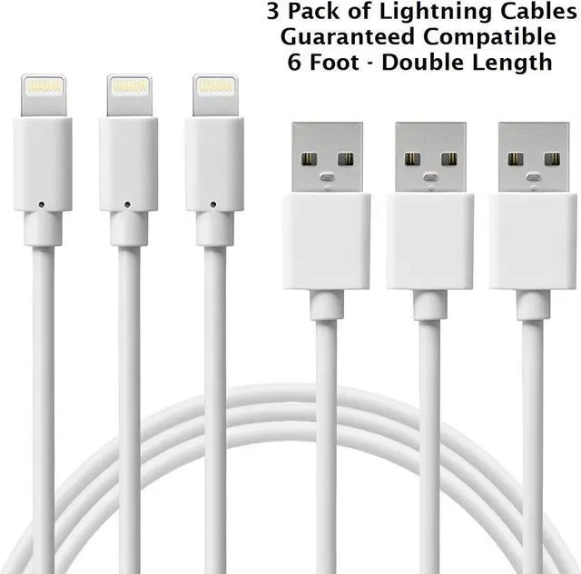Alt view image 3 of 7 - Jaspertronics Six Foot Long Length (2M) 8 Pin Connector to USB Charging Cable works with select iPhone, iPad, and iPod Models (3 Pack)