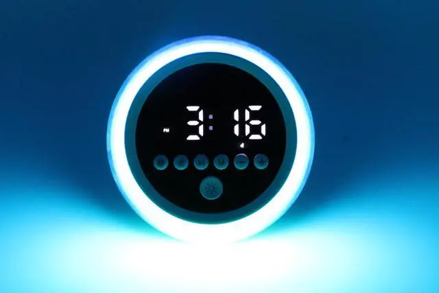 Alt view image 2 of 7 - Jaspertronics P12 Round Digital Alarm Clock Prtable Bluetooth Speaker Dimmable LED Light FM Radio with Timer Function