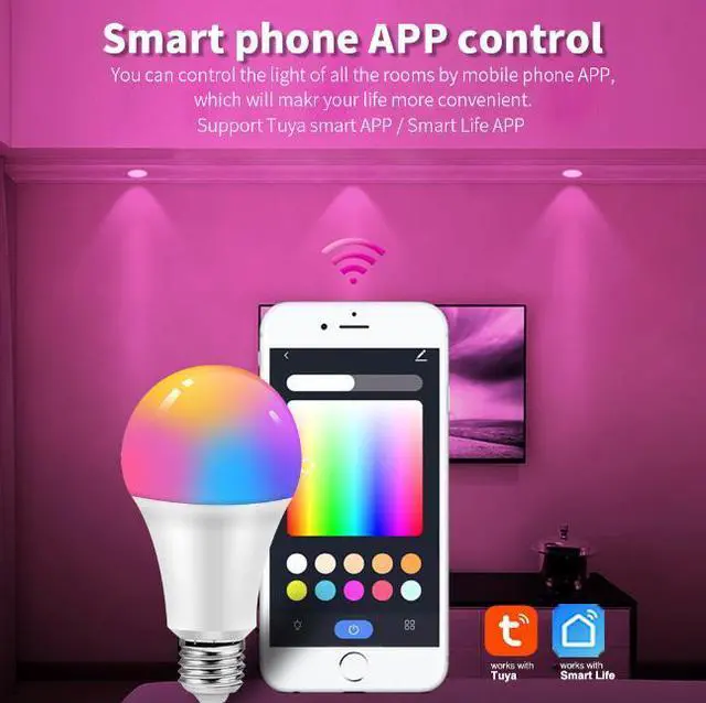 Alt view image 3 of 7 - Jaspertronics Smart Color Changing LED Light Bulb 800LM 9W Works with Alexa, Google Assist, & Smart Life App - A19, E26 - No Hub Required! 2.4 GHz, Wifi, Bluetooth