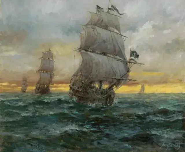 Main image of "Black Bart's Fleet" by Andy Thomas - Paper Open Edition Art Print, 13 x 16 Inches - Nautical Adventure Art