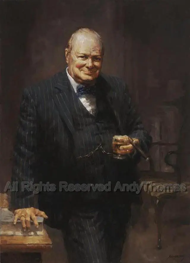 Main image of Winston Churchill Painting by Andy Thomas - Open Edition Paper Print, 17x13 - A Personal Portrait Capturing Churchill's Wit and Humanity. Perfect for History Buffs!