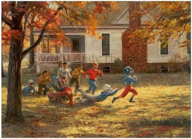 Main image of Fall Football Classic Notecards by Andy Thomas Set of 10 Cards & Envelopes 4" x 6" Celebrate childhood memories of football w this artwork capturing The joy of backyard games