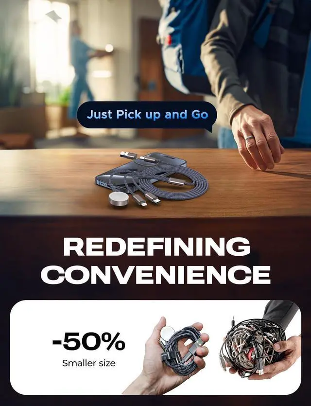 Alt view image 5 of 6 - Jaspertronics Upgraded 3-in-2 USB-C Cable for Apple Watch & iPhone, Multi Fast Charging Compatible with iWatch Ultra/SE/9/8/7/6/5/4/3/2/1 & iPhone 15/14/13/12/11/Galaxy S23 - 4Ft