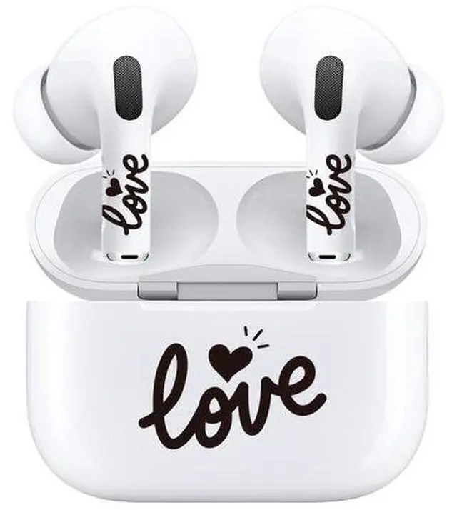 Alt view image 3 of 7 - AirSkins - Decals for AirPods 4, Love In Cursive Design, Scratch-Resistant, Precision Fit, Wireless Charging Friendly, Easy Application, Durable Protection for Earbuds & Case