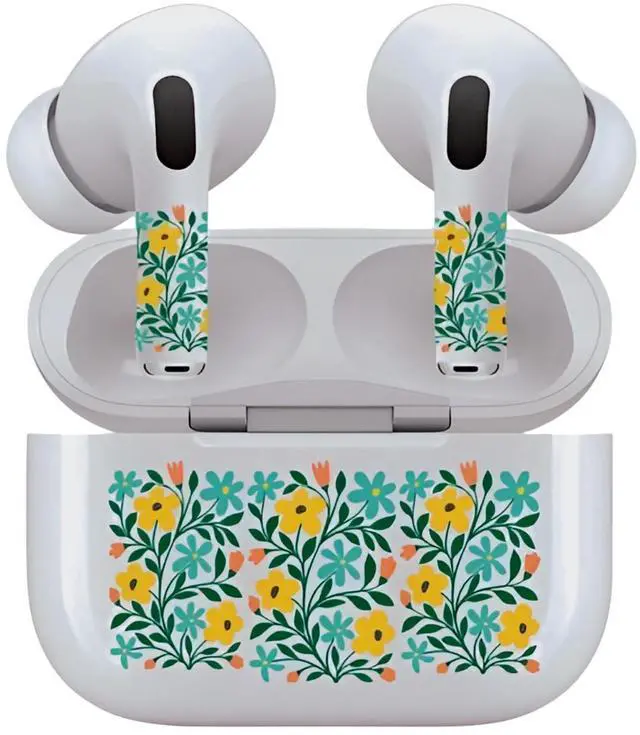 Main image of AirSkins - Decals for AirPods 3, Yellow Flowers Design, Scratch-Resistant, Precision Fit, Wireless Charging Friendly, Easy Application, Durable Protection for Earbuds & Case