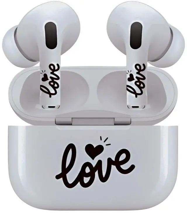 Main image of AirSkins - Decals for AirPods 4, Love In Cursive Design, Scratch-Resistant, Precision Fit, Wireless Charging Friendly, Easy Application, Durable Protection for Earbuds & Case