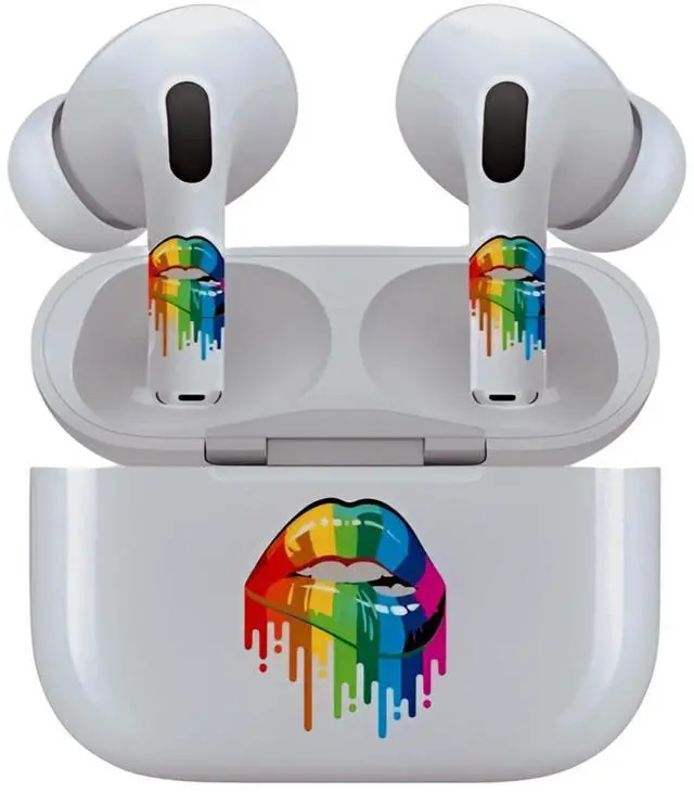Main image of AirSkins - Decals for AirPods Pro & Pro 2, Rainbow Lips Design, Scratch-Resistant, Precision Fit, Wireless Charging Friendly, Easy Application, Durable Protection for Earbuds & Case