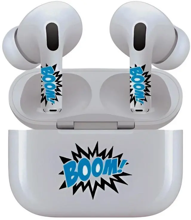 Main image of AirSkins - Decals for AirPods Pro & Pro 2, Boom In Blue Design, Scratch-Resistant, Precision Fit, Wireless Charging Friendly, Easy Application, Durable Protection for Earbuds & Case