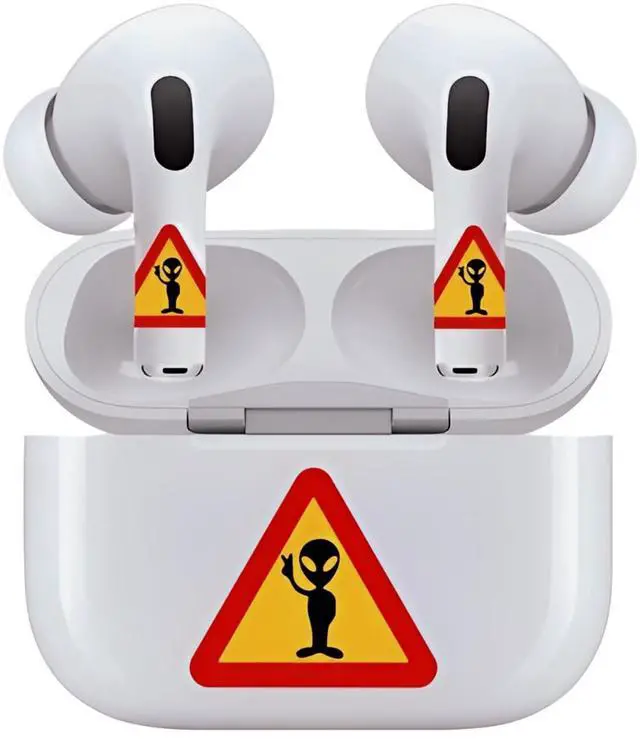 Main image of AirSkins - Decals for AirPods 3, Alien Caution Design, Scratch-Resistant, Precision Fit, Wireless Charging Friendly, Easy Application, Durable Protection for Earbuds & Case