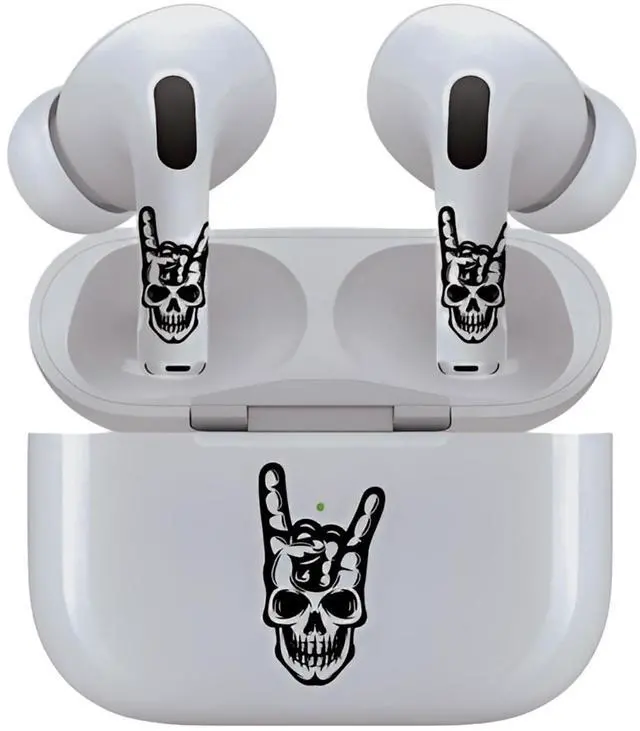 Main image of AirSkins - Decals for AirPods 4, Rock On Skull Design, Scratch-Resistant, Precision Fit, Wireless Charging Friendly, Easy Application, Durable Protection for Earbuds & Case
