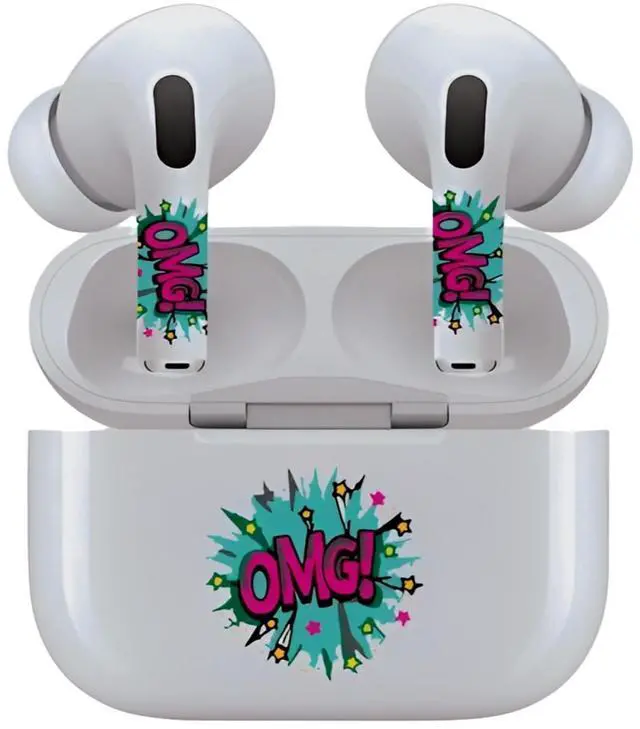 Main image of AirSkins - Decals for AirPods Pro & Pro 2, OMG Design, Scratch-Resistant, Precision Fit, Wireless Charging Friendly, Easy Application, Durable Protection for Earbuds & Case