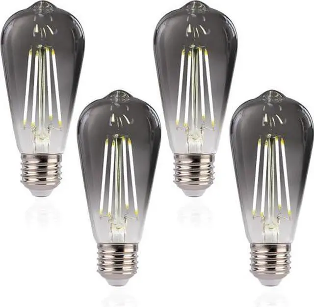 Alt view image 6 of 7 - Jaspertronics ST19 LED Edison Bulbs - 5000K White Light, Dimmable Smoky Grey Glass 4W (40W Eqv) CRI82+ 300LM E26 Base Energy-Efficient For Pendant Fixtures & Indoor Use - 4 Pack