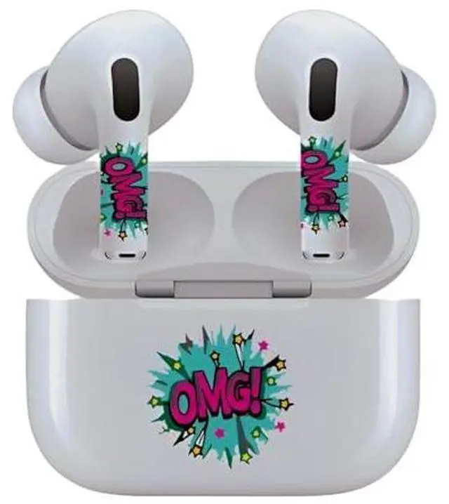 Alt view image 5 of 7 - AirSkins - Decals for AirPods Pro & Pro 2, OMG Design, Scratch-Resistant, Precision Fit, Wireless Charging Friendly, Easy Application, Durable Protection for Earbuds & Case