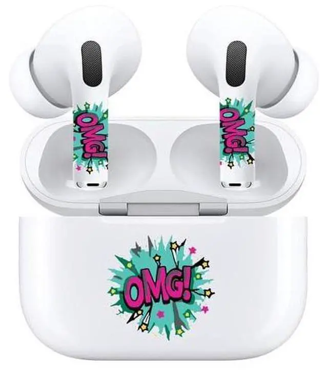 Alt view image 6 of 7 - AirSkins - Decals for AirPods Pro & Pro 2, OMG Design, Scratch-Resistant, Precision Fit, Wireless Charging Friendly, Easy Application, Durable Protection for Earbuds & Case