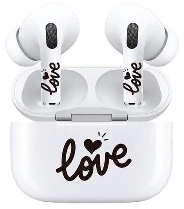 Alt view image 5 of 7 - AirSkins - Decals for AirPods 4, Love In Cursive Design, Scratch-Resistant, Precision Fit, Wireless Charging Friendly, Easy Application, Durable Protection for Earbuds & Case