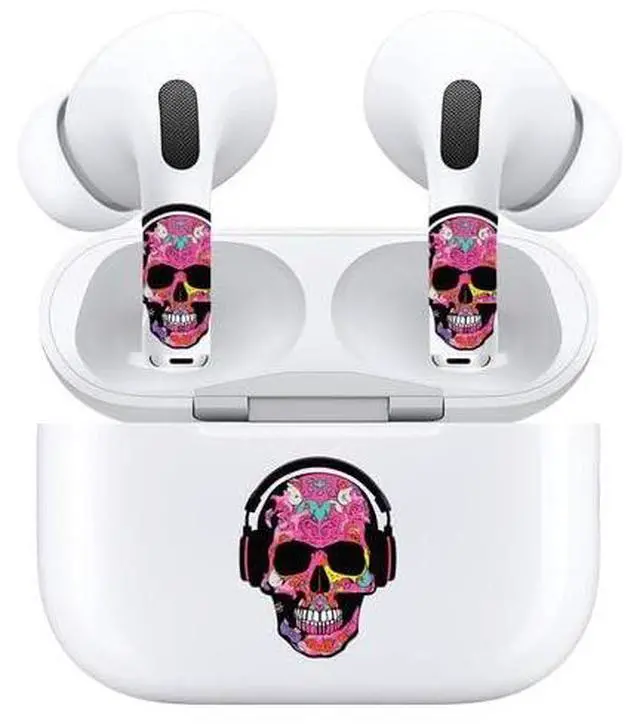 Alt view image 5 of 7 - AirSkins - Decals for AirPods 3, Pink Rocker Skull Design, Scratch-Resistant, Precision Fit, Wireless Charging Friendly, Easy Application, Durable Protection for Earbuds & Case