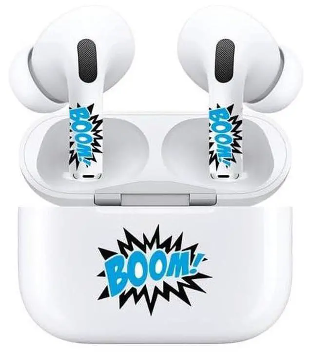 Alt view image 5 of 7 - AirSkins - Decals for AirPods Pro & Pro 2, Boom In Blue Design, Scratch-Resistant, Precision Fit, Wireless Charging Friendly, Easy Application, Durable Protection for Earbuds & Case