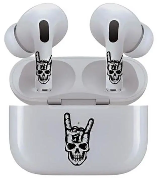 Alt view image 5 of 7 - AirSkins - Decals for AirPods 4, Rock On Skull Design, Scratch-Resistant, Precision Fit, Wireless Charging Friendly, Easy Application, Durable Protection for Earbuds & Case