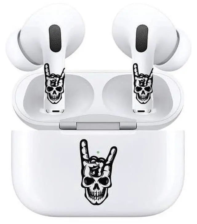 Alt view image 6 of 7 - AirSkins - Decals for AirPods 4, Rock On Skull Design, Scratch-Resistant, Precision Fit, Wireless Charging Friendly, Easy Application, Durable Protection for Earbuds & Case