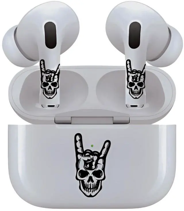 Alt view image 7 of 7 - AirSkins - Decals for AirPods 4, Rock On Skull Design, Scratch-Resistant, Precision Fit, Wireless Charging Friendly, Easy Application, Durable Protection for Earbuds & Case