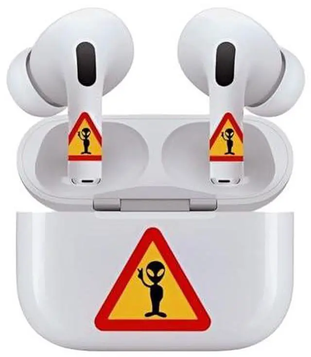 Alt view image 6 of 7 - AirSkins - Decals for AirPods 3, Alien Caution Design, Scratch-Resistant, Precision Fit, Wireless Charging Friendly, Easy Application, Durable Protection for Earbuds & Case